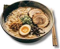 Tonkotsu Shoyu Ramen — pork broth, chashu, soft boiled egg, wood ear and green onion